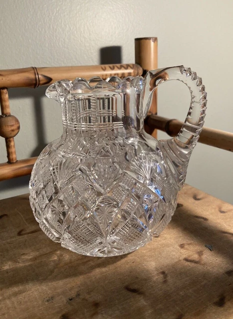 Antique American Brilliant Period Small Cut Glass Creamer Pitcher