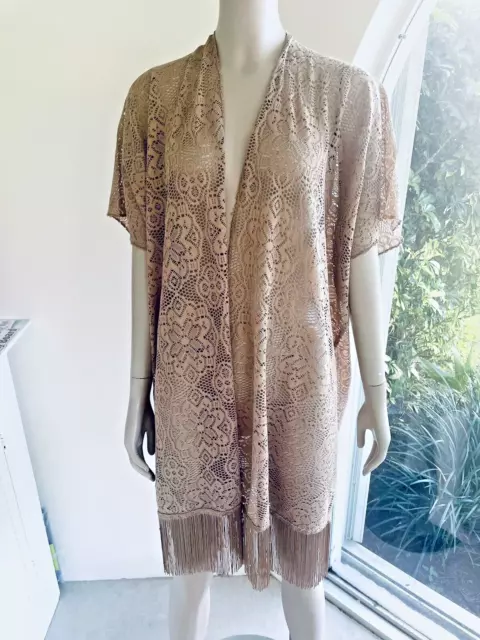 Lace Kimono  Beige   With Fringe Cruise Club OS Fits Most   NWT