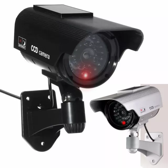 Dummy Security Camera Solar Powered CCTV Surveillance Bullet Cam Fake IR LED UK