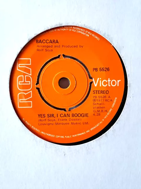 BACCARA - Yes Sir I Can Boogie 7" Vinyl single EX 1977