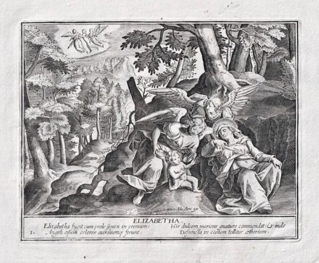 Elizabeth hermit Einsiedler engraving Kupferstich M.de Vos Collaert 1600