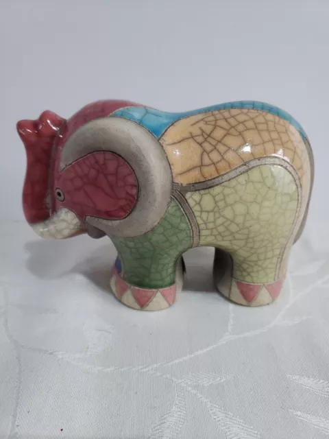 Beautiful Raku Pottery - Ceramic Elephant  Figurine - South Africa Signed+Label