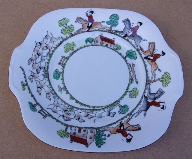 CROWN STAFFORDSHIRE Jagdszene Sandwichteller