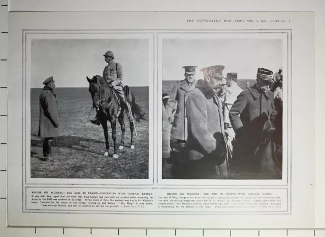 1915 WWI WW1 Imprimé King George En France Avec Général Ebener & Général Dupois