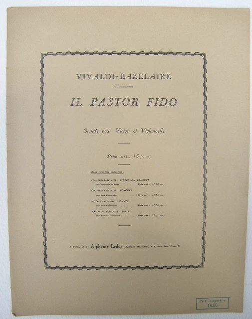 Vivaldi Paul Bazelaire Sonate pour Violon et Violoncelle Partition Leduc