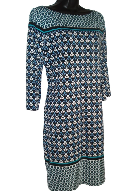 MAX STUDIO TK Maxx S M green blue beige geometric floral print dress 3 4 slee 19.99 PicClick UK