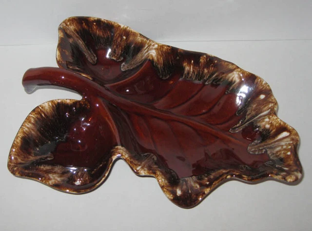 Hull Oven Proof USA Brown Drip Large 14" Leaf Serving Dish Mid-Century Ceramic