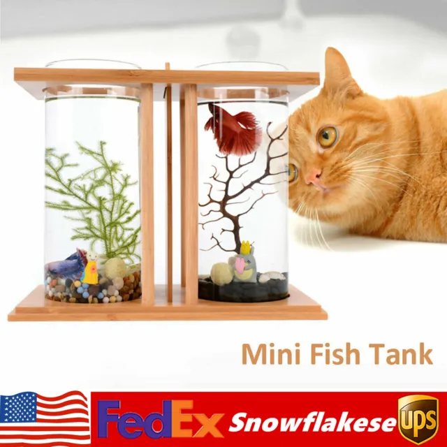Desktop Dual Glass Fish Tank Aquarium Goldfish Betta Bowl For All Water Type NEW