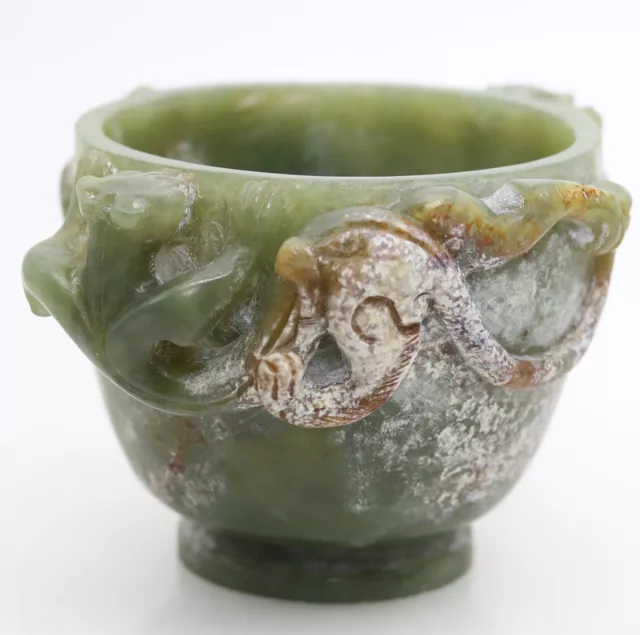 Collectible Chinese , carved HeTian jade cup with Chi dragon head ,le D571