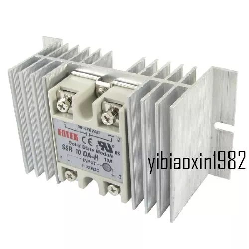 Single Phase Solid State Relay SSR 10A 3-32V DC 90-480V AC with heat sink