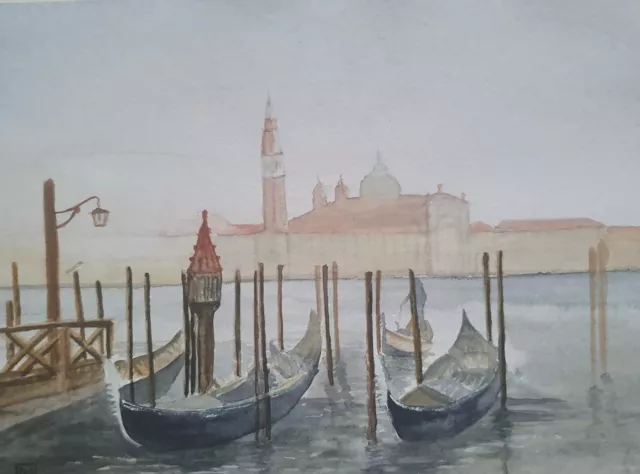 Bild-Picture - Aquarell-Original-Hafen- Venezia - Italia - 24 X 32 cm