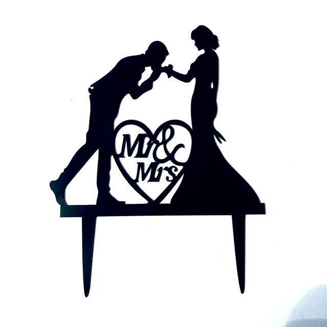 KUCHENSTECKER CAKE TOPPER Blumenstecker Brautpaar Mr & Mrs