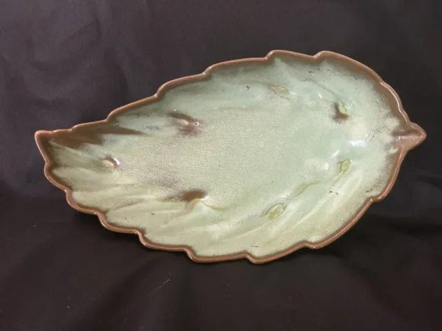 Frankoma Pottery #226 Plainsman Prairie Green 12” Footed Leaf Bowl Dish VINTAGE