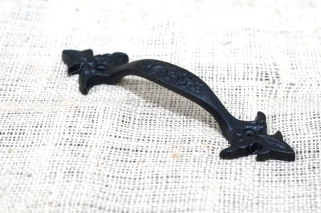 4 Cast Iron Black Handles Gate Pull Shed Door Barn Handle Fancy Drawer Pulls 7
