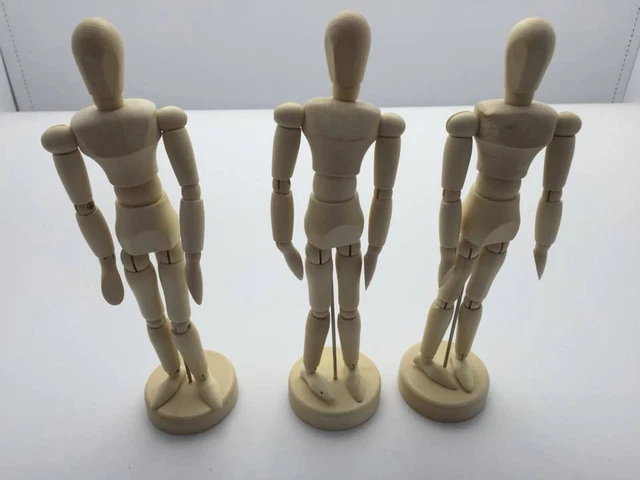 Janrax Set of 3 - 5.5" Artists Figure - 14cm Male Manikin Wooden Art Mannequin