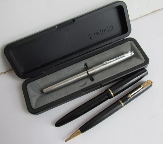 Vintage PARKER Lot - Parker Victory Fountain Pen, 45 Flighter + Slimfold Pencil