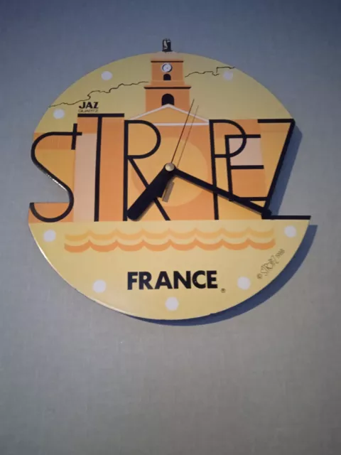 Ancienne et rare pendule murale jaz en tôle émaillée " Saint Tropez "