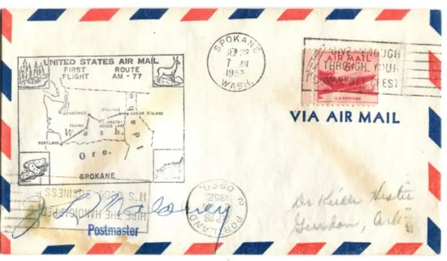 West Coast Airlines First Flight Spokane Washington - Portland Oregon - 1952