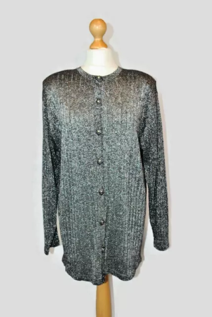 Cardigan Vintage M/L Costola Media Lunghezza Costola Maglia Scintillante Metallico Argento