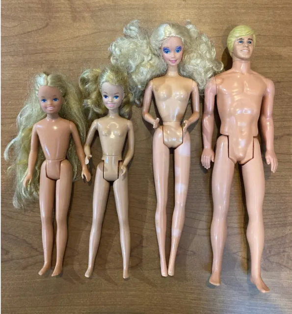 Lot of 4 Vintage Mattel Barbie, Ken and Skipper Dolls from 1960s and 1970s