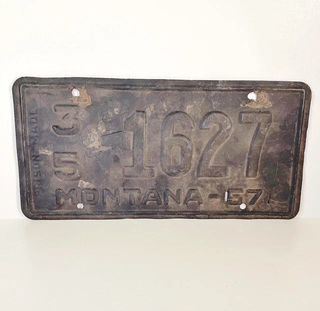 VINTAGE LICENSE PLATE 1957 Montana Prison Made Metal Car Tags Plates