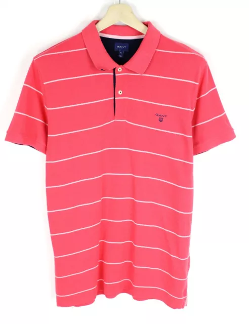 Gant T-Shirt Da Uomo XL Polo Collo Manica Corta Pullover con Motivo a Righe Rosa