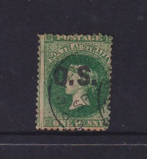 South Australia 1874-80 1d Green Sideface with OS overprint used