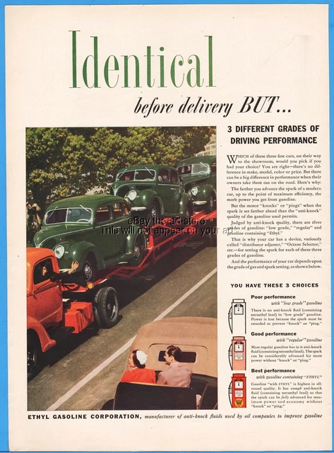 1938 Ethyl Gasoline Corp Vintage Car Automobile Carrier Semi Truck IDENTICAL Ad