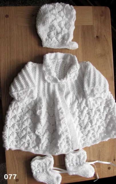 Soft White girls matinee set new 0 to 3 months hand knitted coat hat booties