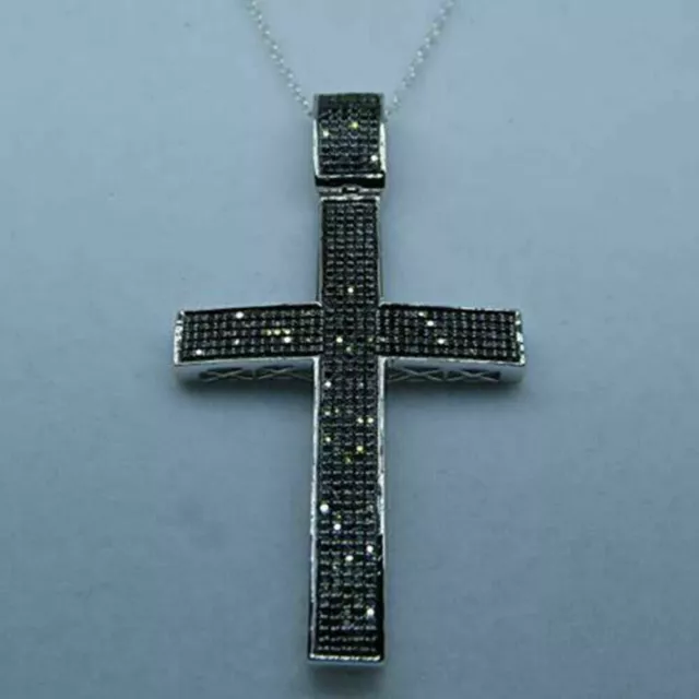 Pendentif croix simulée diamant noir taille ronde 3 ct cadeau finition or...