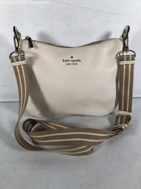 Kate Spade New York Womens Ivory Leather Pockets Adjustable Strap Crossbody Bag