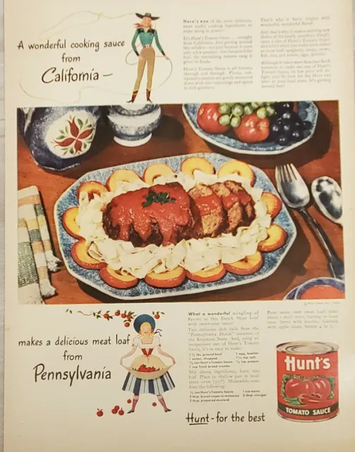 1947 Print Ad Hunts Tomato Sauce Pennsylvania Meatloaf Recipe  Advertising