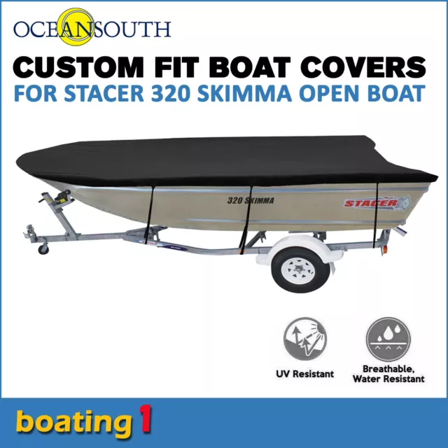 Oceansouth trailerable custom boat cover for Stacer 320 Skimma Open Boat