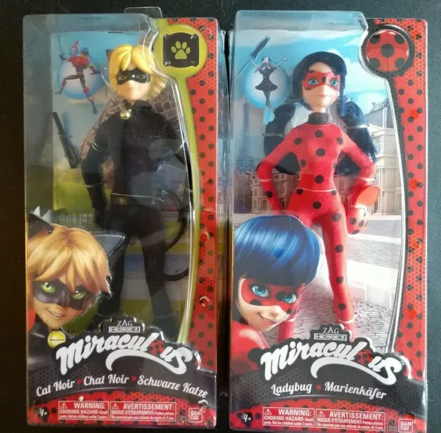 Set of (2)Miraculous Ladybug Marinette and Cat Noir Dolls Bandai ZAG Heroez 2016