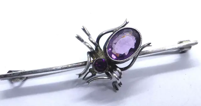 Antique Charles Horner Silver Amethyst Paste Spider Brooch Pin Chester 1921