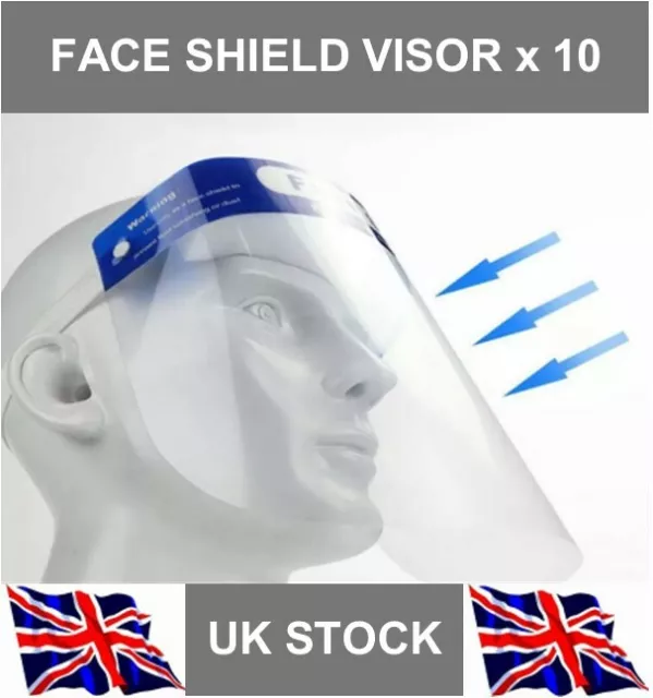 Face Shield Full Face Visor x 10 Protection ppe Shield Transparent
