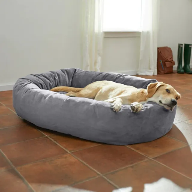 Frisco Velvet Round Bolster Dog Bed w/Removable Cover XXL Gray