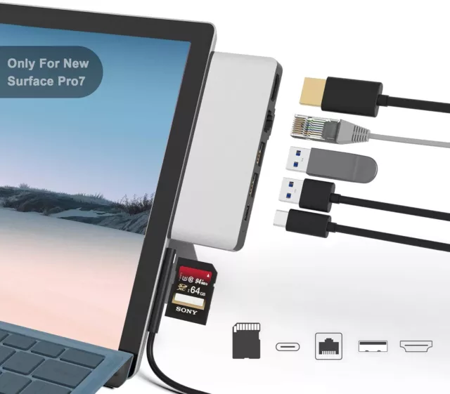 6 in 2 Surface Pro 7 4K HDMI Adapter mit 100M Ethernet LAN, USB C Audio & Daten