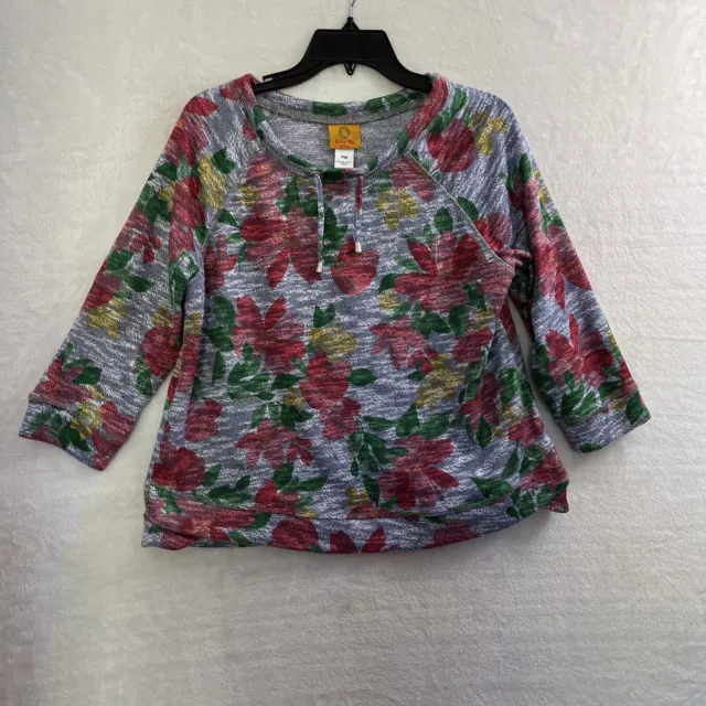 Ruby Rd Blouse Top Womans Petites Medium Floral Blue Long Sleeve Polyester