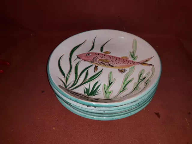 Old or Antique French Art Pottery Fish Plates Vallauris