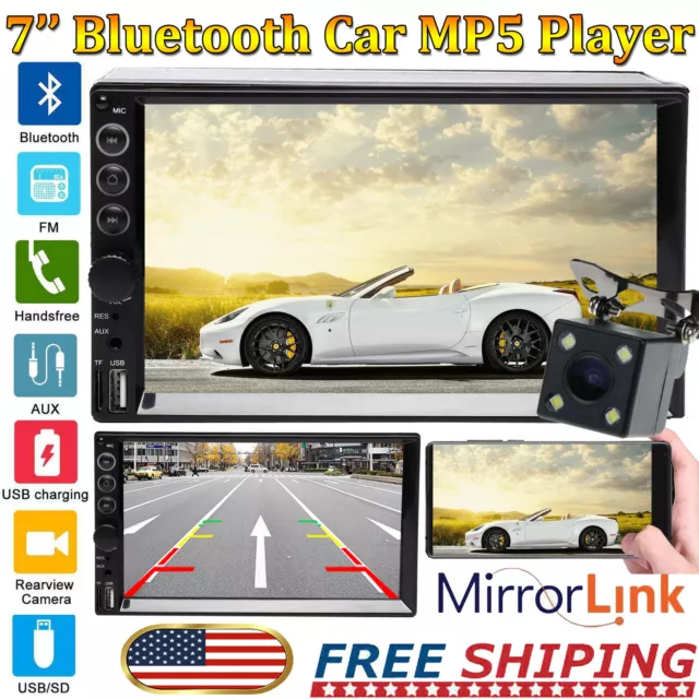 7inch Bluetooth Car Stereo 1080P HD Radio FM AM MP5 Player Mirror Link For GPS