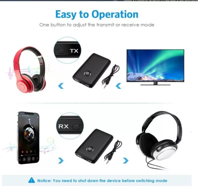 2-in-1 Wireless Bluetooth 5.0 Transmitter Receiver Adapter Audio 3.5mm Jack Aux 3