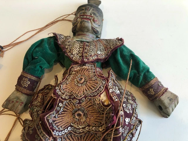 Antique BURMA BURMESE Handcarved Wooden Puppet Marionette Doll, 22" T w/Handle 2