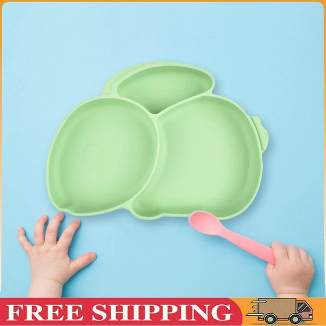 Cartoon Children Dishes Cute Silicone Baby Feeding Dishes Baby Cutlery (Green) ~