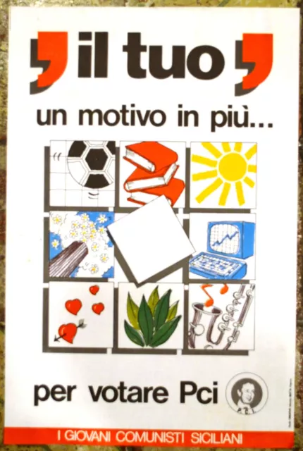 Manifesto Di Propaganda Originale Vota Pci Partito Comunista Siciliani Anni 70