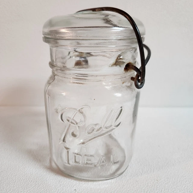 VINTAGE BALL IDEAL Clear Glass Farmhouse Canning Pint Jar Glass Lid