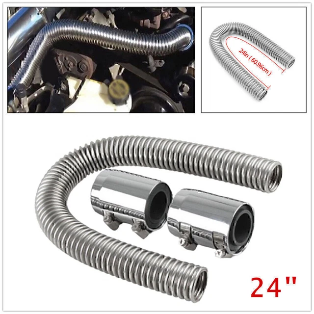Adjustable 24" Flexible Stainless Upper/Lower Radiator Hose with Chrome Caps New