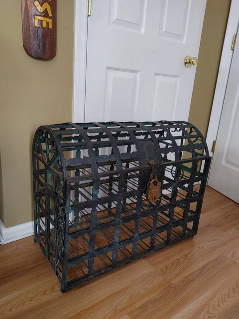 Antique 19th Century French Wrought Iron treasure Chest Wine Rack