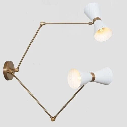 Handcrafted Double Sconce Mid Century Modern Raw Brass Wall Lamp