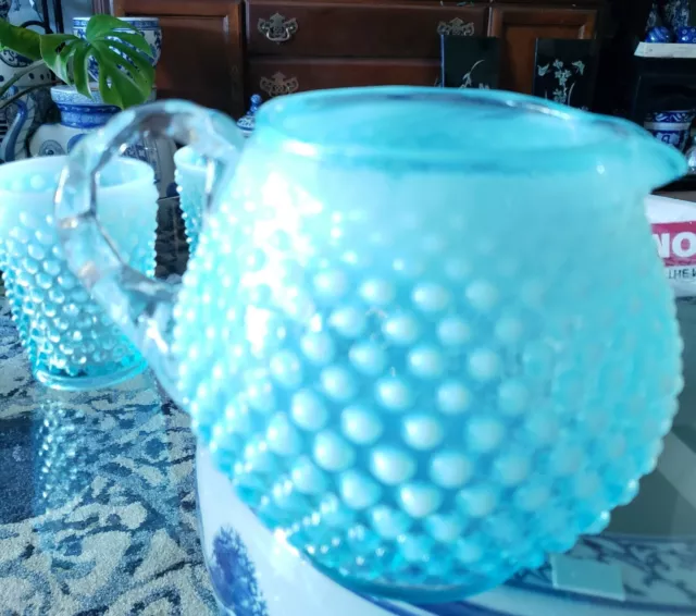 Antique Aqua Hobnail Juice and Pitcher set